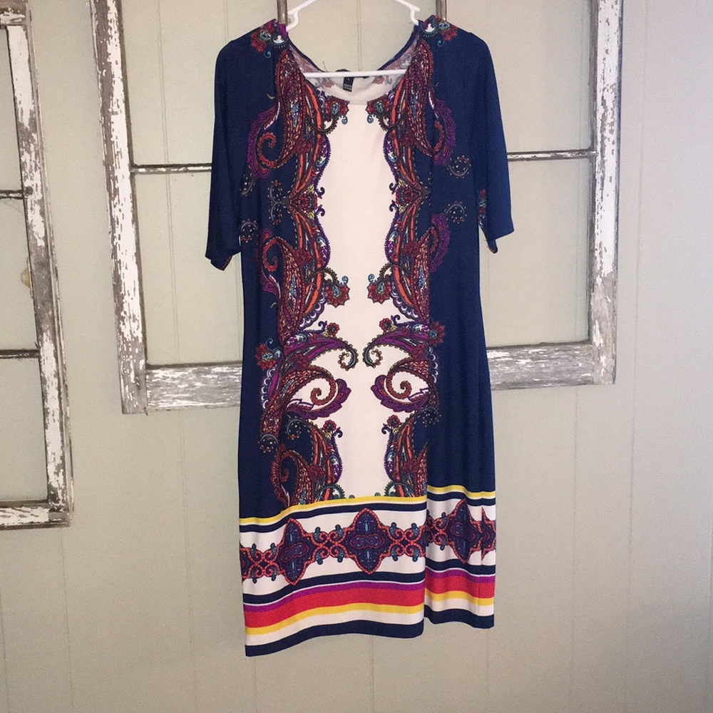 White and Blue paisley dress